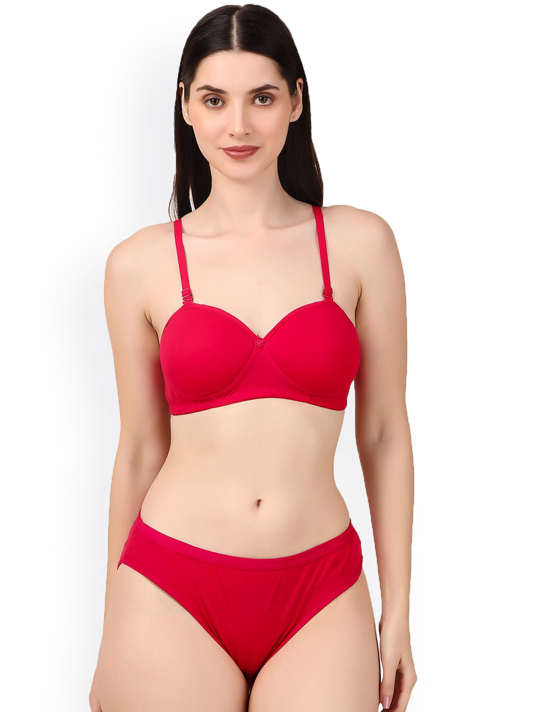 

Piylu Women Lightly Padded Lingerie Set, Red