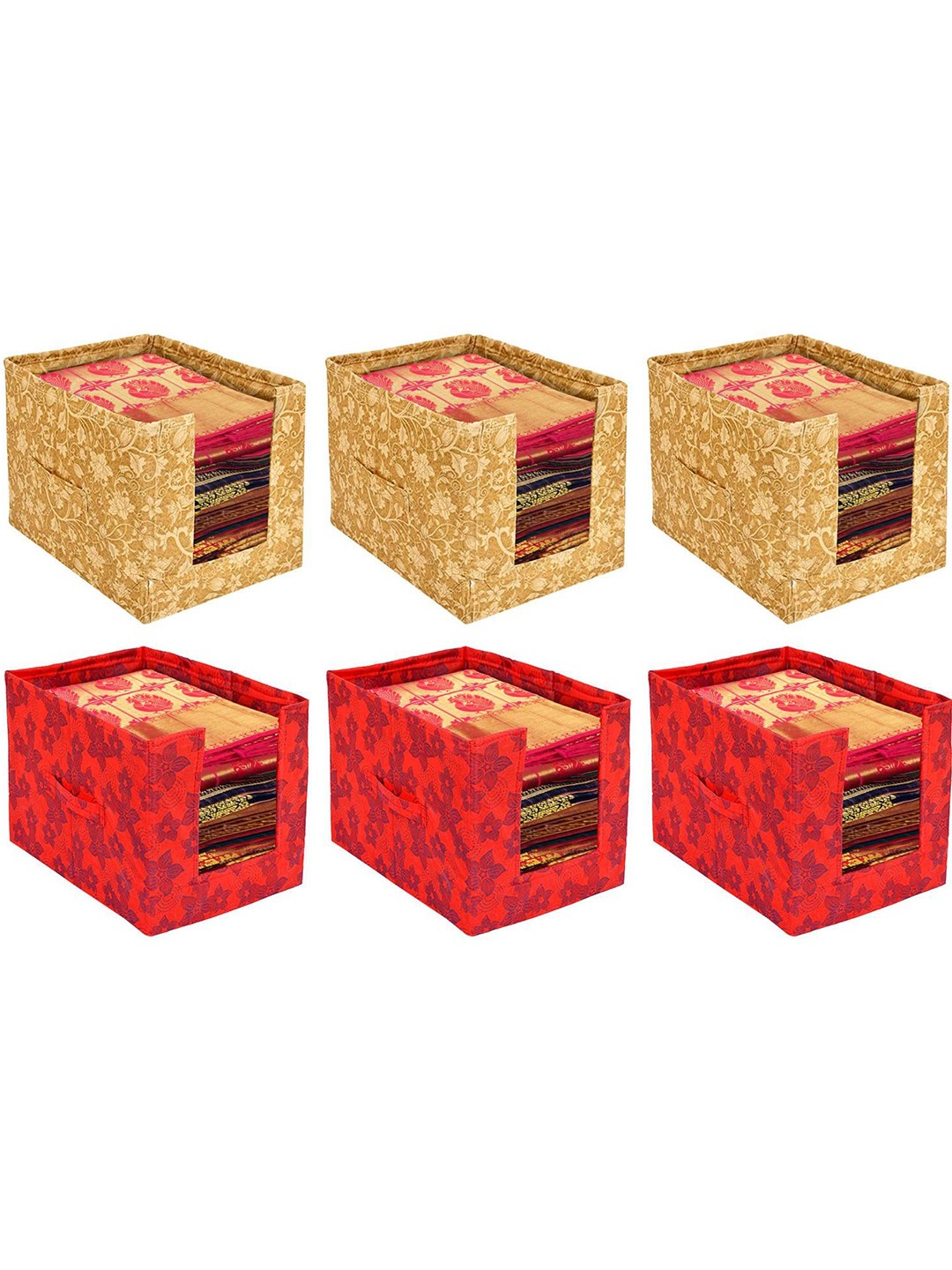 

Kuber Industries Beige 6 Pieces Floral Printed Drawer Organisers