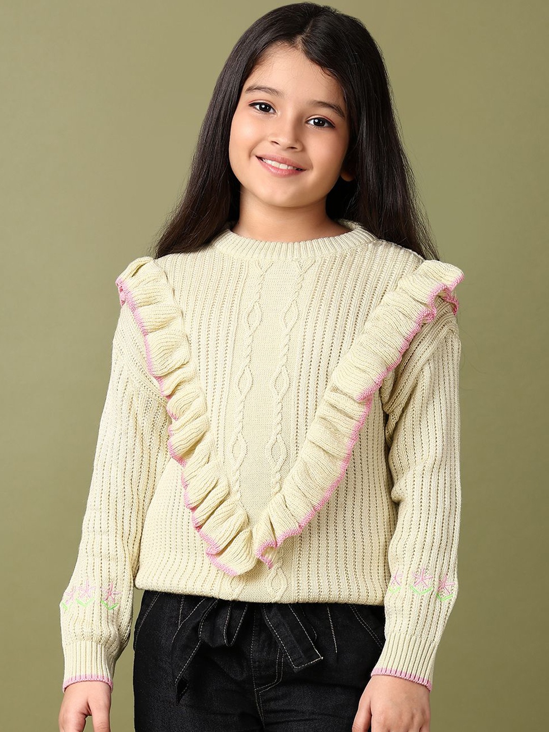 

V-Mart Girls Round Neck Pullover Sweater, Off white