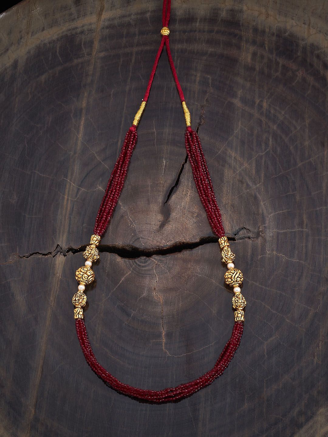 

Kushal's Fashion Jewellery 92.5 Pure Silver Gold-Plated Beaded Temple Necklace