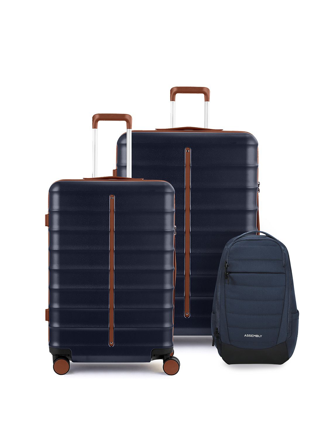 

Assembly Set Of 3 Striped Hard-Sided Trolley Bags With USB Charging Port & Rain Cover, Blue