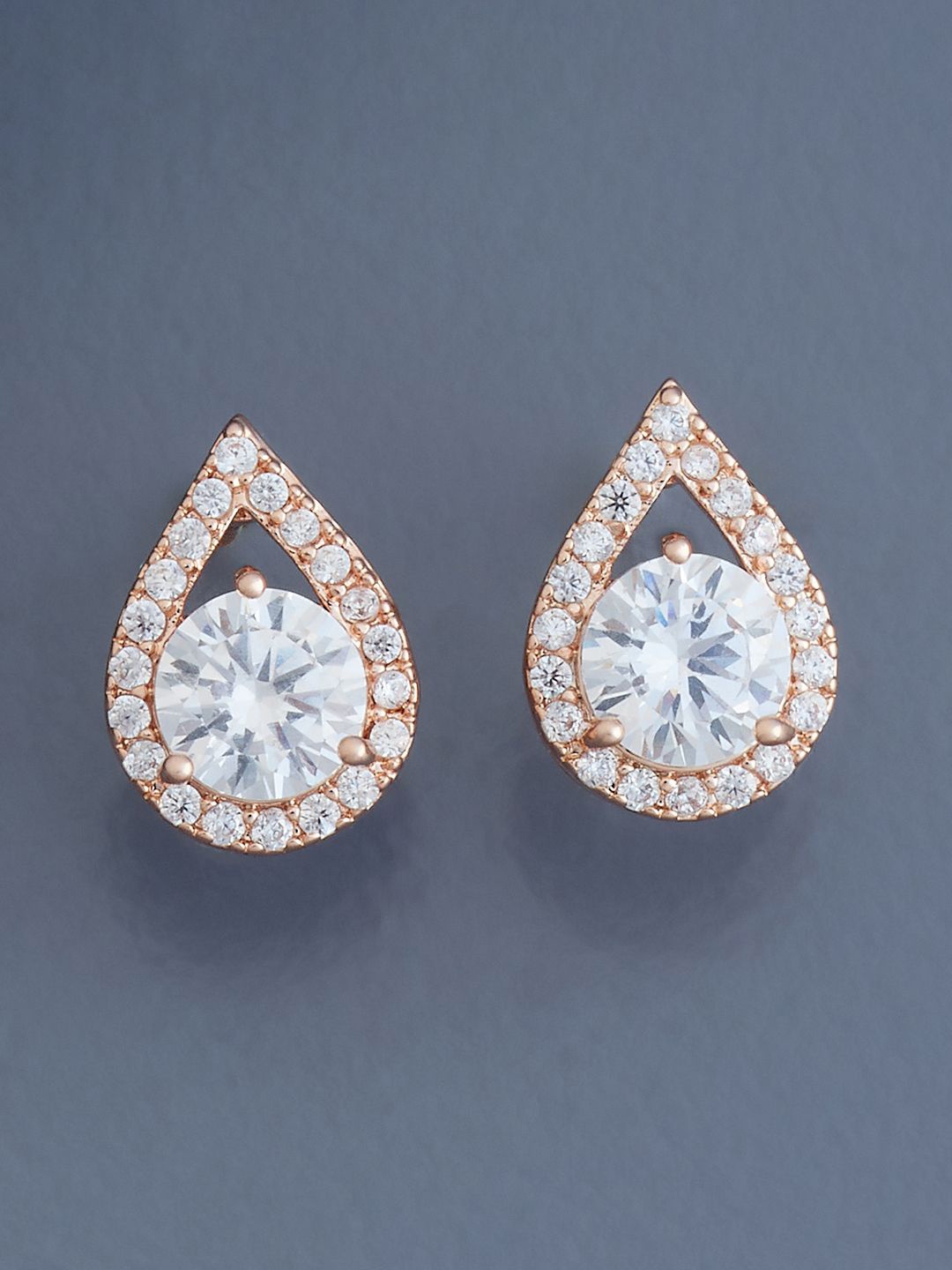 

Kushal's Fashion Jewellery Rose Gold Plated Teardrop Shaped Studs, White