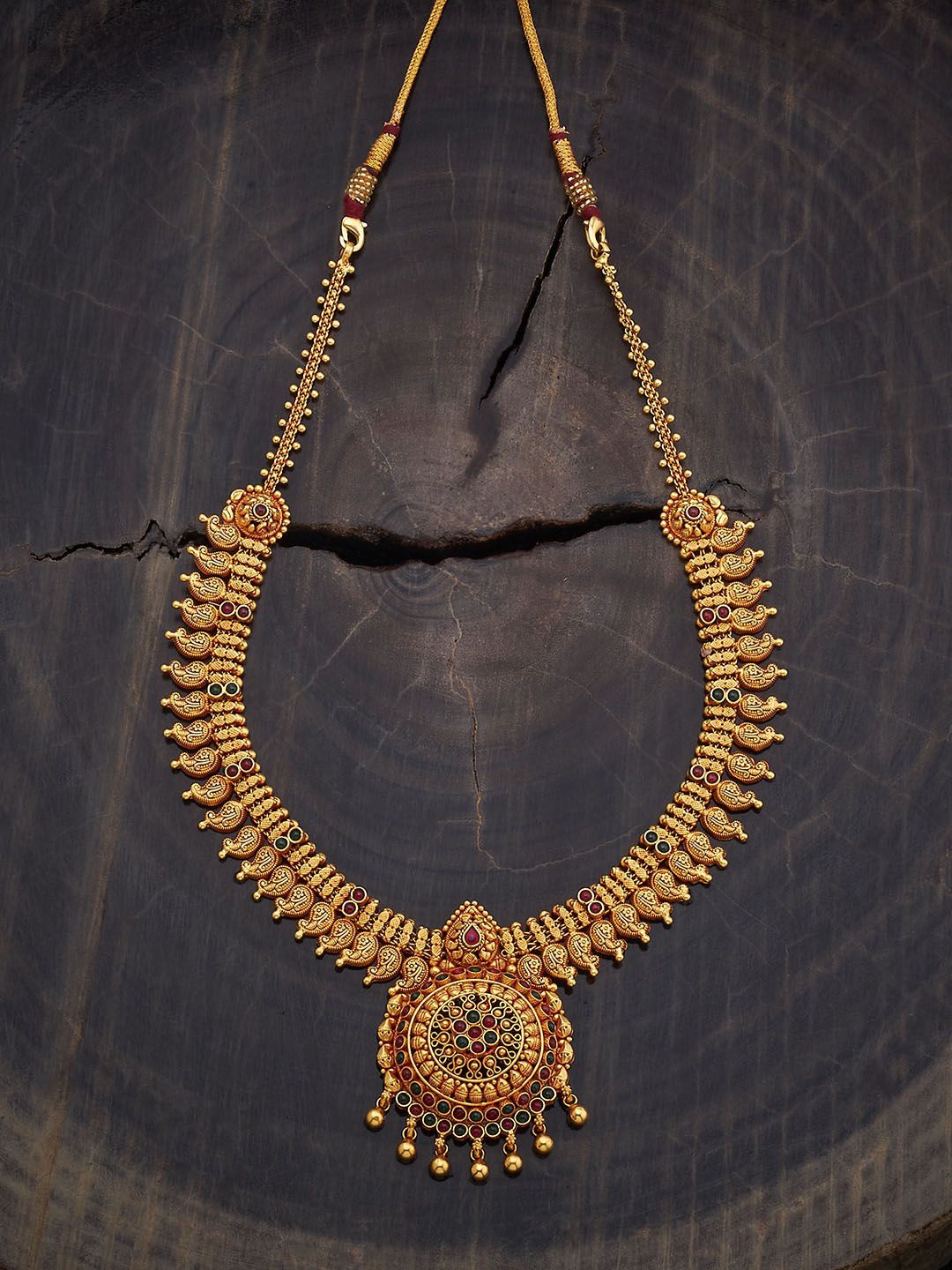 

Kushal's Fashion Jewellery 92.5 Silver Gold-Plated Stone Studded Lakshmi Goddess Necklace