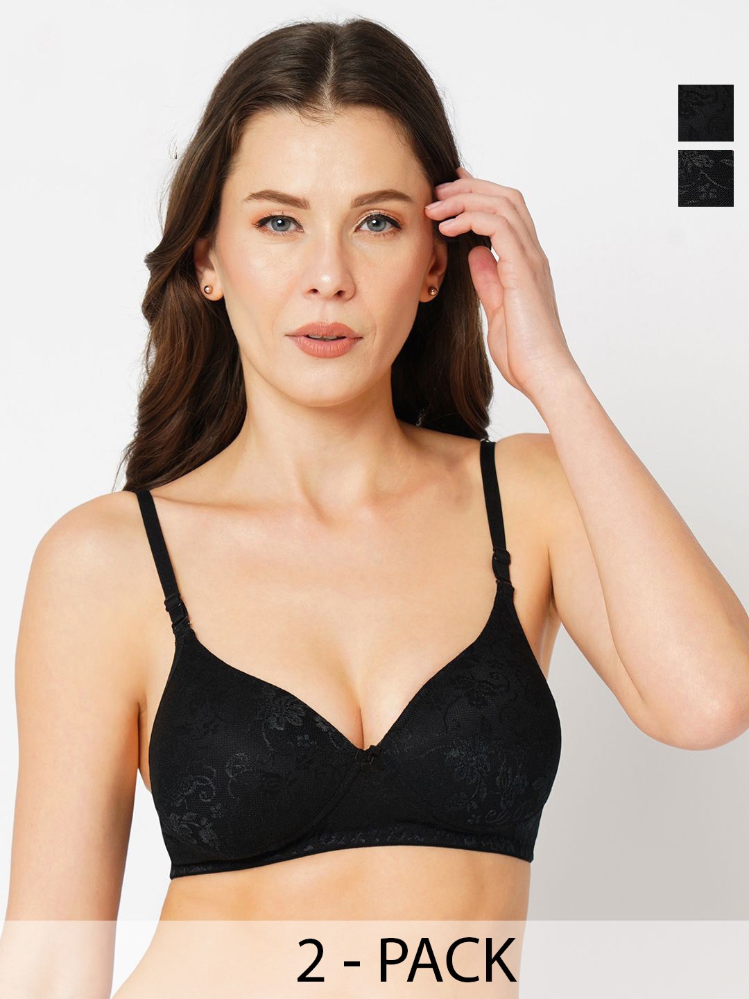 

Libertina Solid Cotton Non Padded Full Coverage Bra, Black