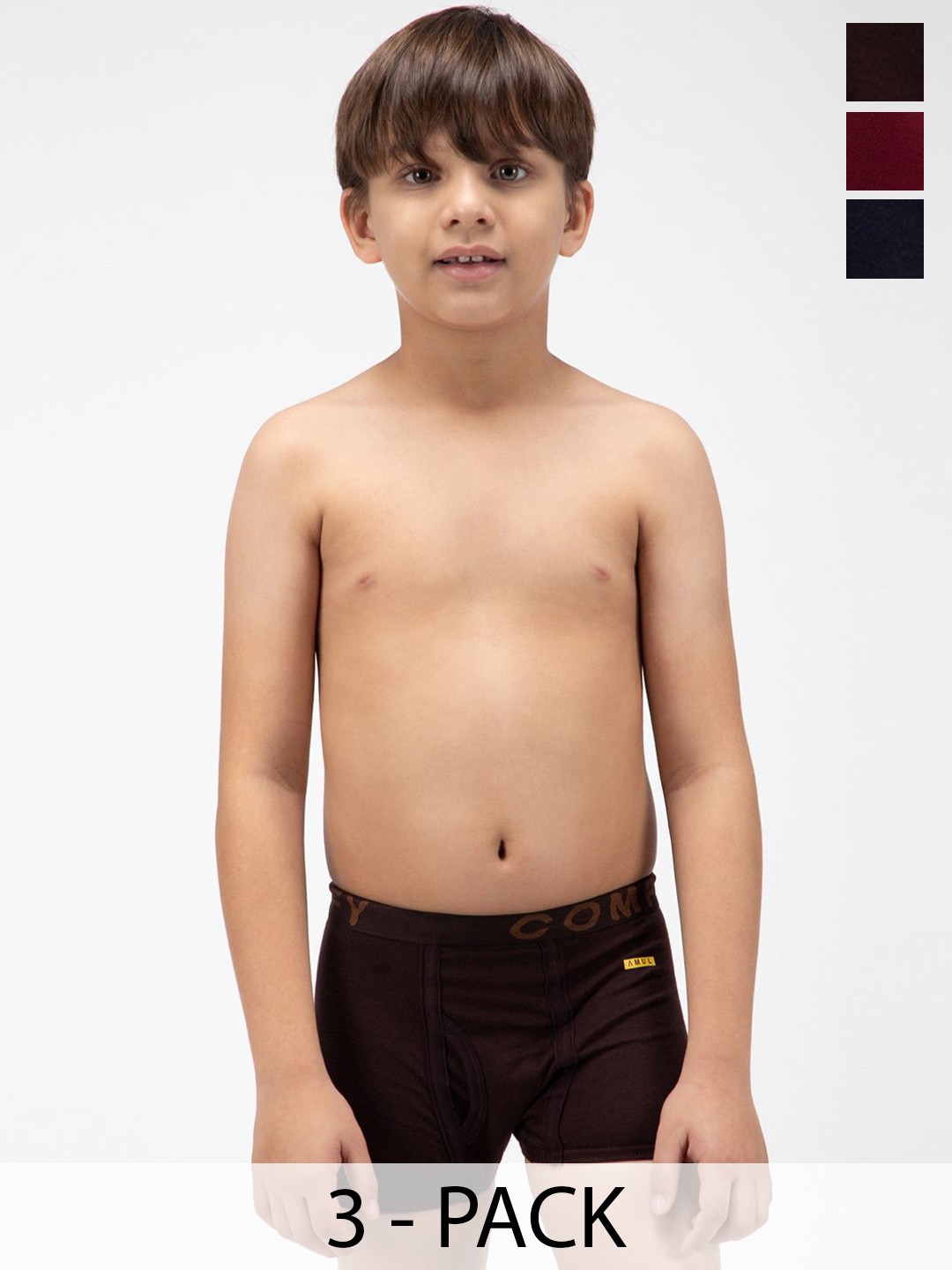 

AMUL COMFY Boys Pack Of 3 Pure Cotton Trunks AC-SMINITROE-CB-NY-MA-73-3PC, Coffee brown