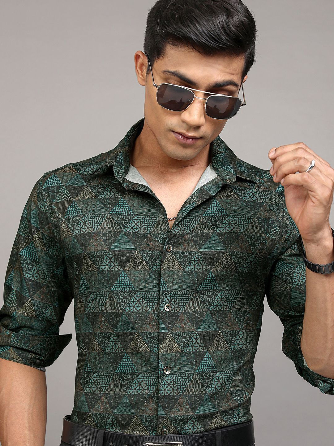 

Locomotive Premium Men Satin Printed Occasion Slim Fit Shirt, Black
