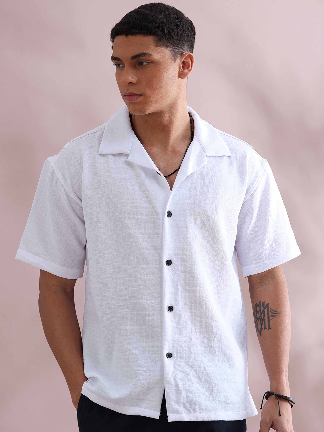 

HOUSE OF MAHNOTS Men Relaxed Opaque Casual Shirt, White