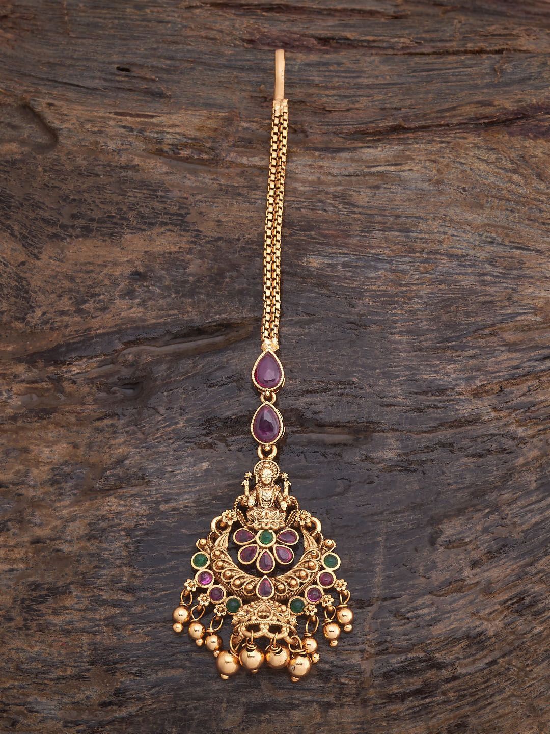 

Kushal's Fashion Jewellery Gold-Plated Stones Studded Antique Maang Tikka Head Jewellery