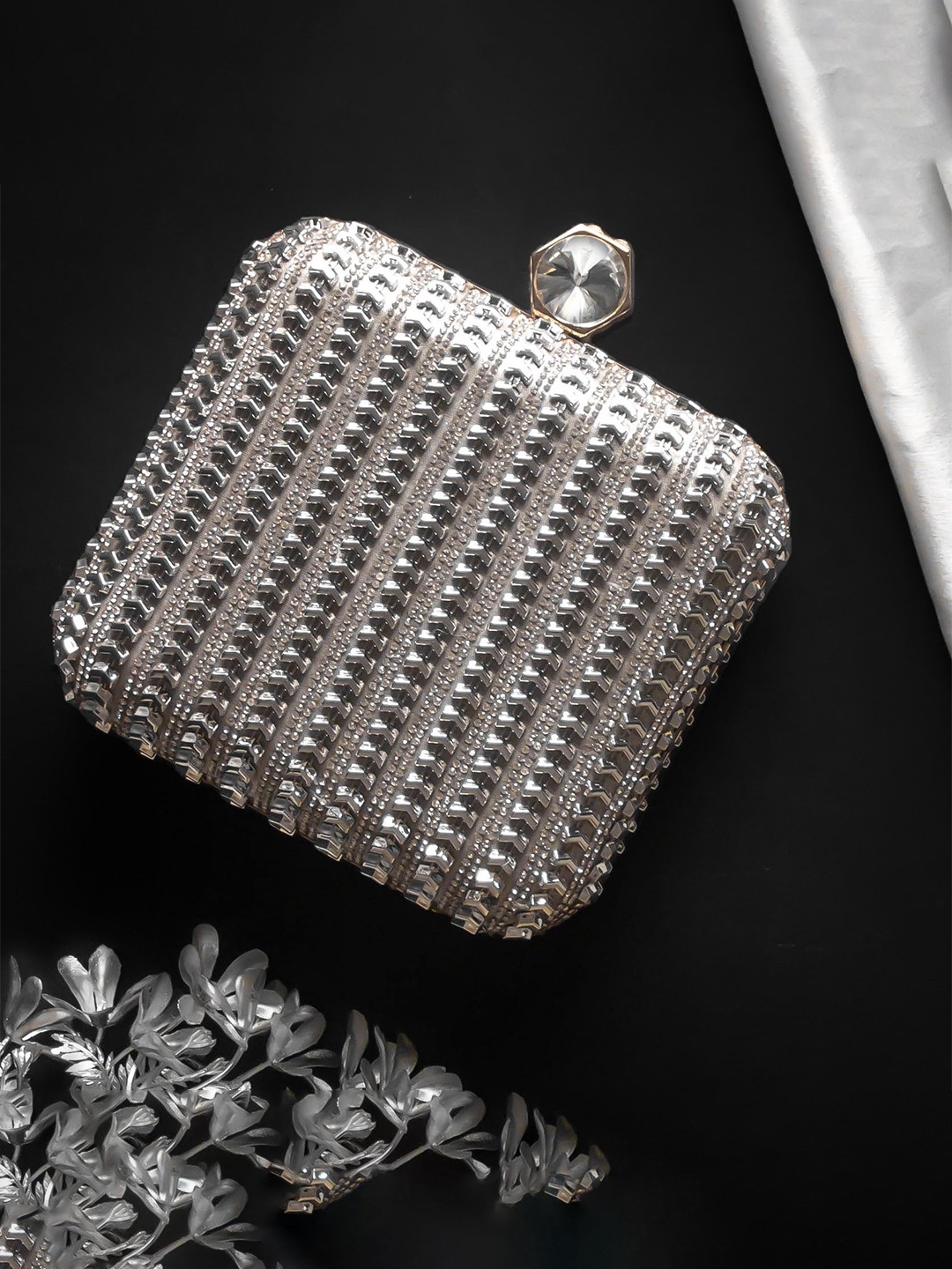 

AlorBags Metallica Embellished Box Clutch, Silver