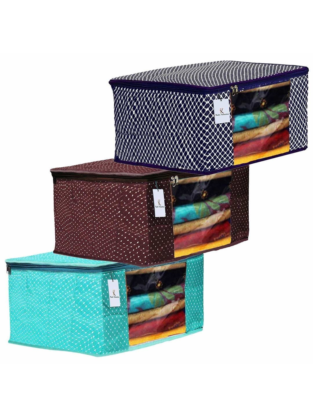 

Kuber Industries Green 3 Pieces Polka Dots Printed Drawer Organiser