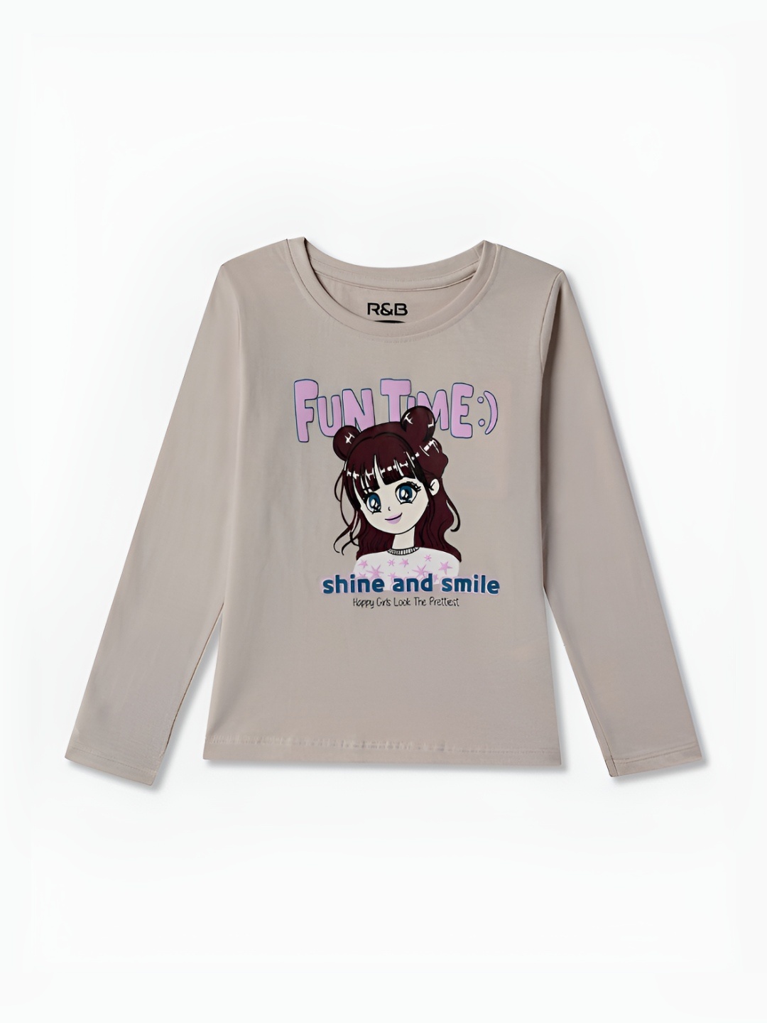 

R&B Girls Graphic Printed Round Neck Cotton T-shirt, Lavender
