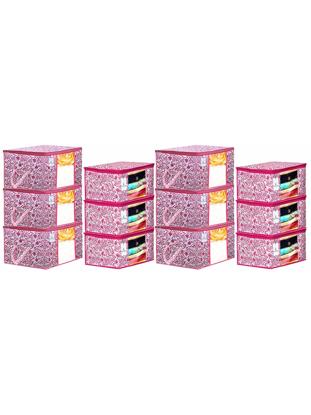 

Kuber Industries Pink & White 12 Pieces Printed Organisers