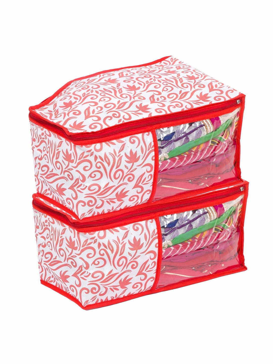 

Kuber Industries Red 2 Pieces Floral Printed Organisers