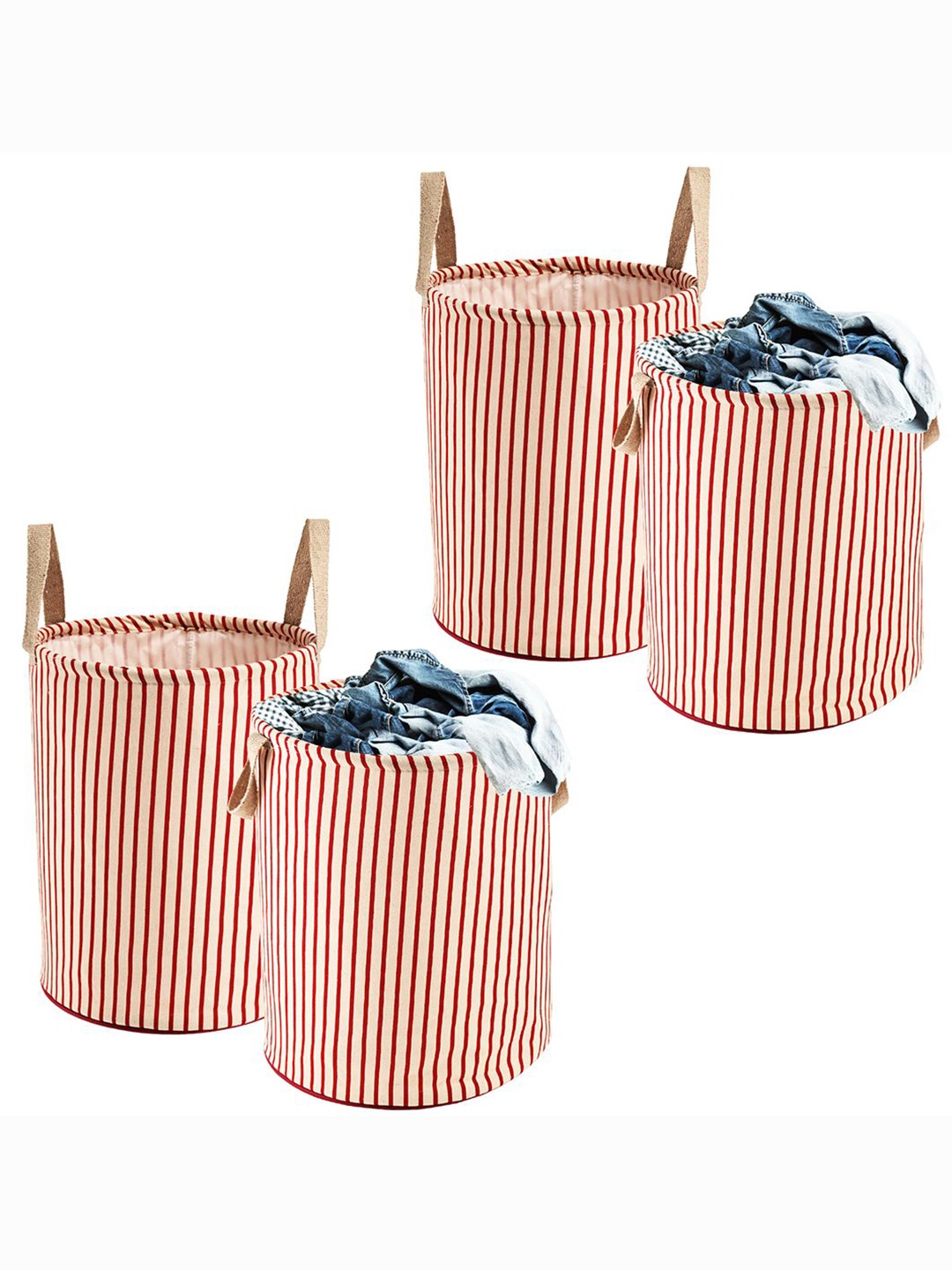 

Kuber Industries Maroon & White 4-Pieces Striped Cotton Laundry Bags