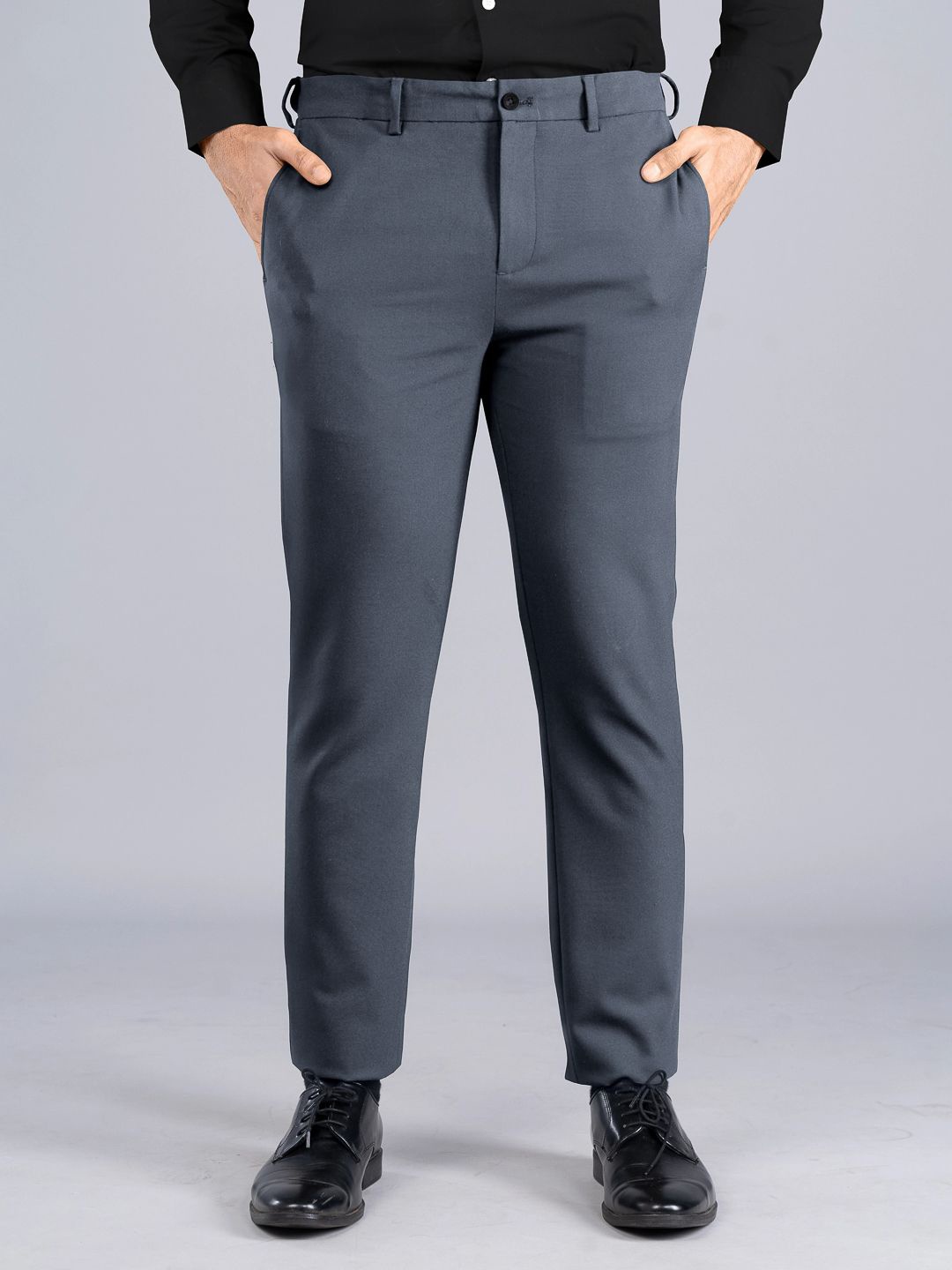 

The Pant Project Men Slim Fit Mid-Rise Soft-Stretch-Comfort Formal Trousers, Grey