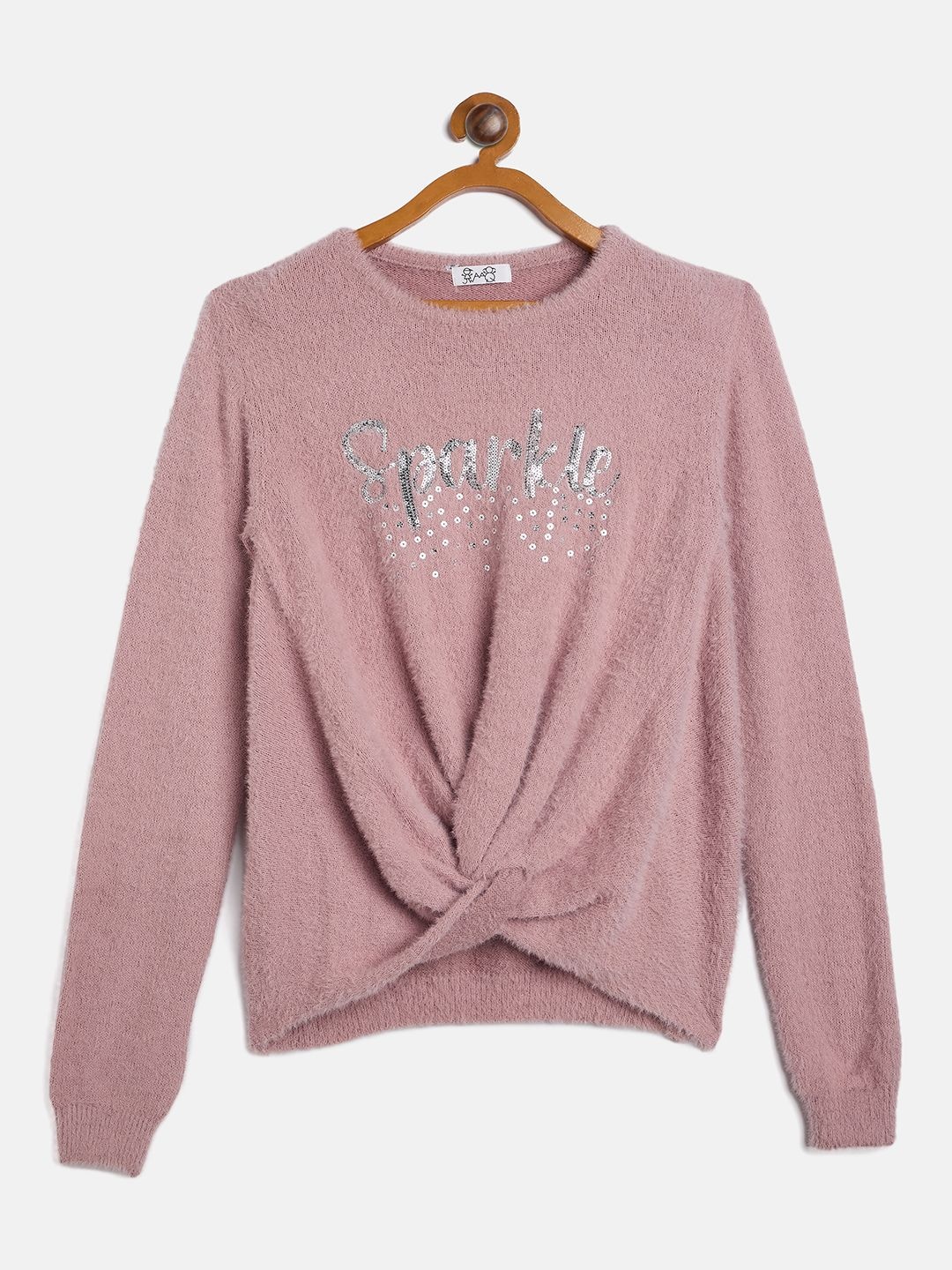 

JWAAQ Girls Typography Printed Pullover with Embellished Detail, Pink