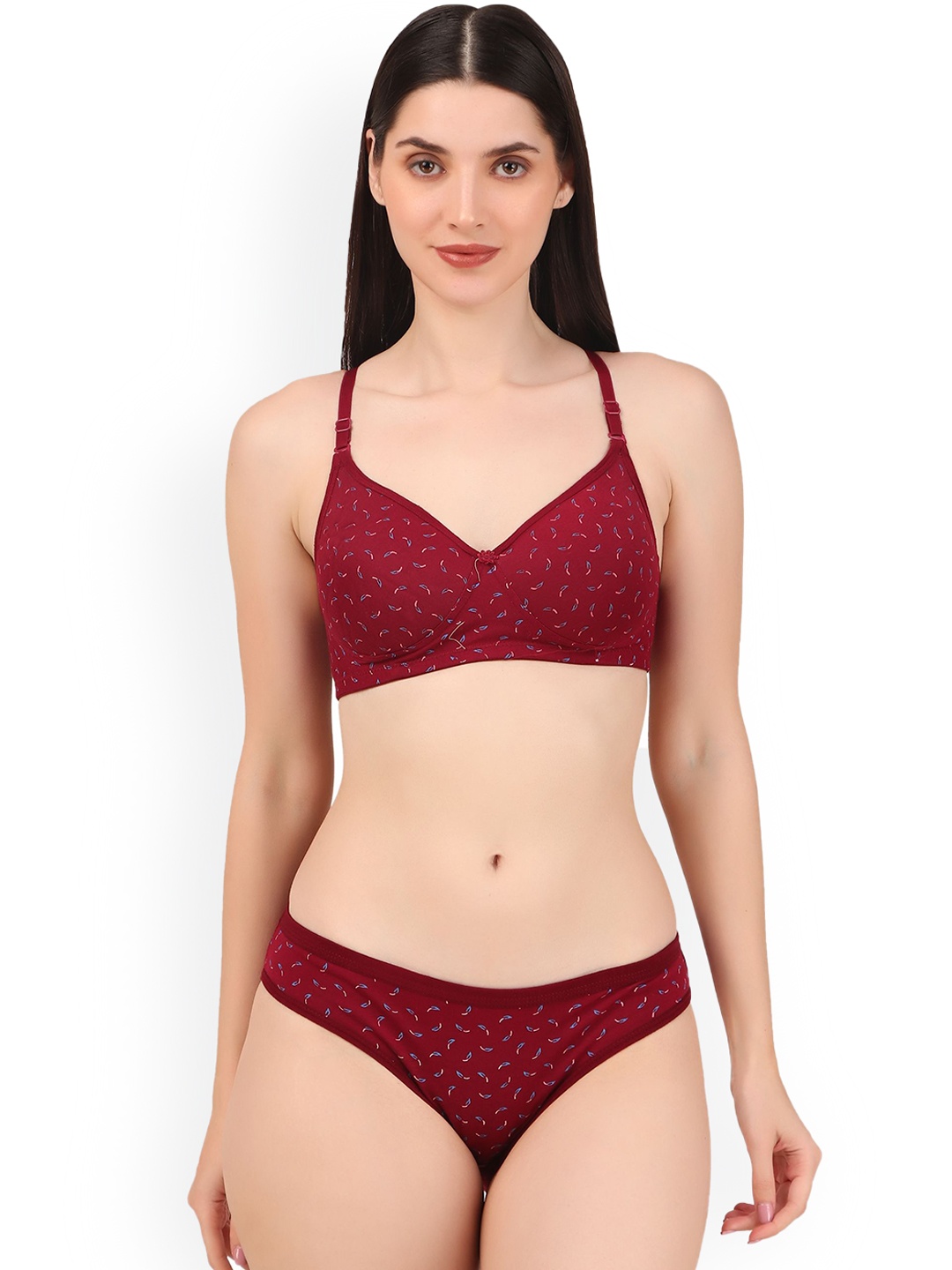 

Piylu Women Printed Lightly-Padded Lingerie Set, Maroon