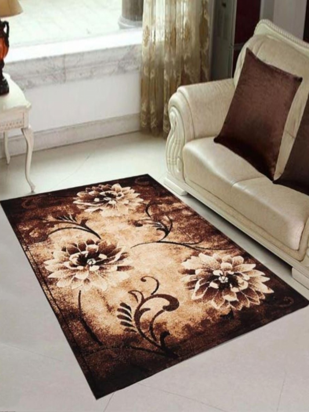 

Samjeeda Handloom carpets Coffee Brown Geometric Anti-Skid Polyester Carpet