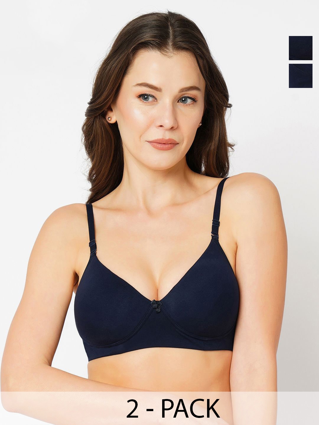 

Libertina Women Pack of 2 Cotton Full Coverage Non Padded Bra, Navy blue