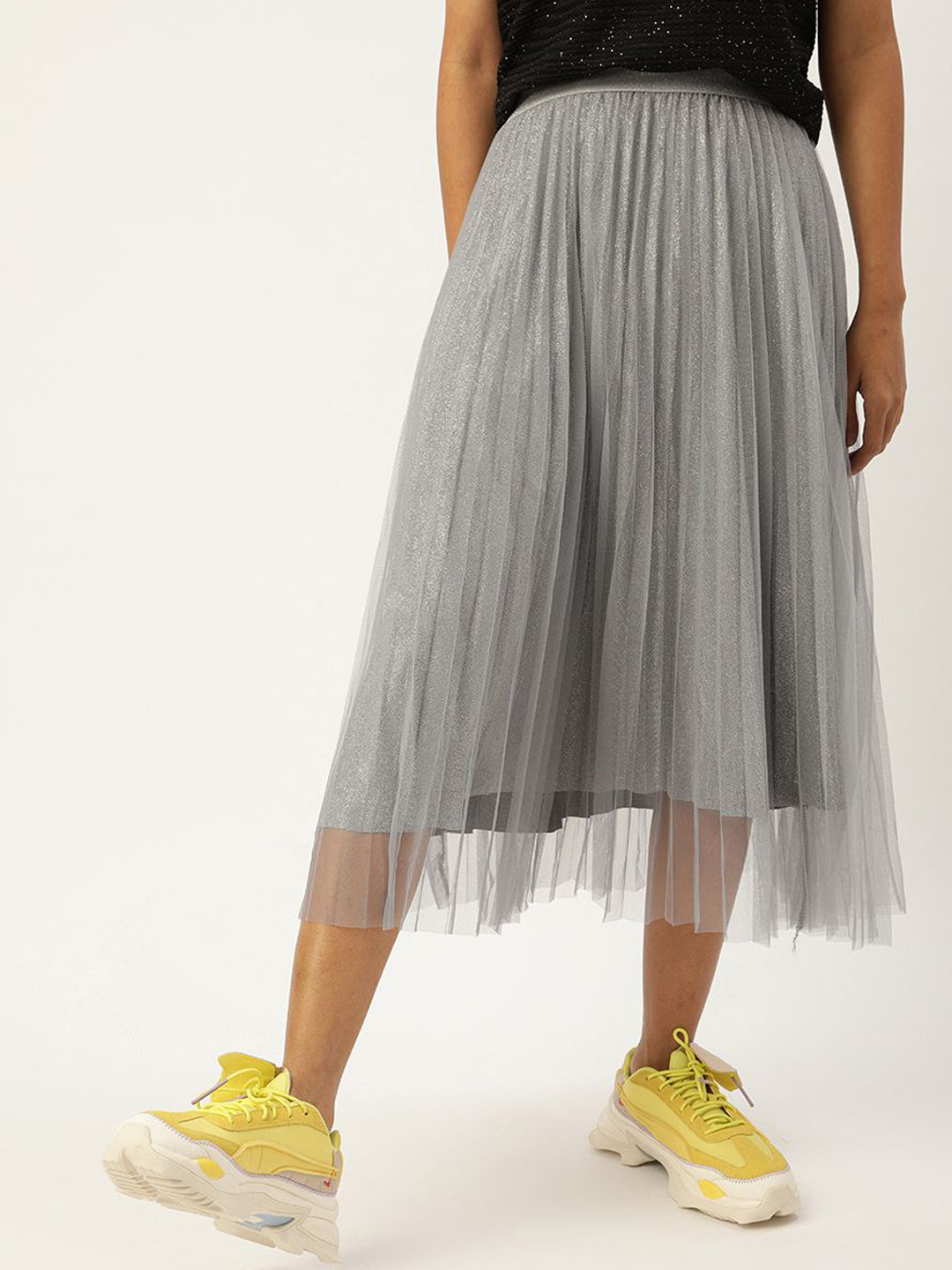 

SHECZZAR Women Flared Midi Skirts, Grey