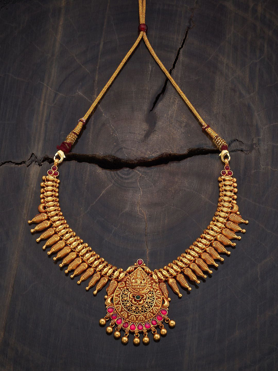 

Kushal's Fashion Jewellery 92.5 Pure Silver Gold-Plated Studded Lakshmi Goddess Necklace