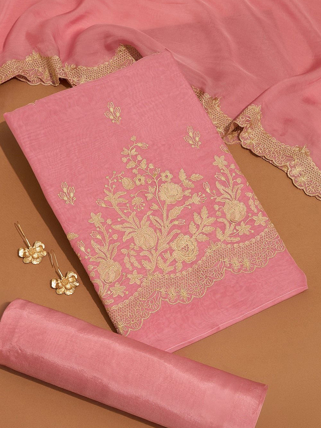 

Taneira Floral Embroidered Unstitched Dress Material, Pink