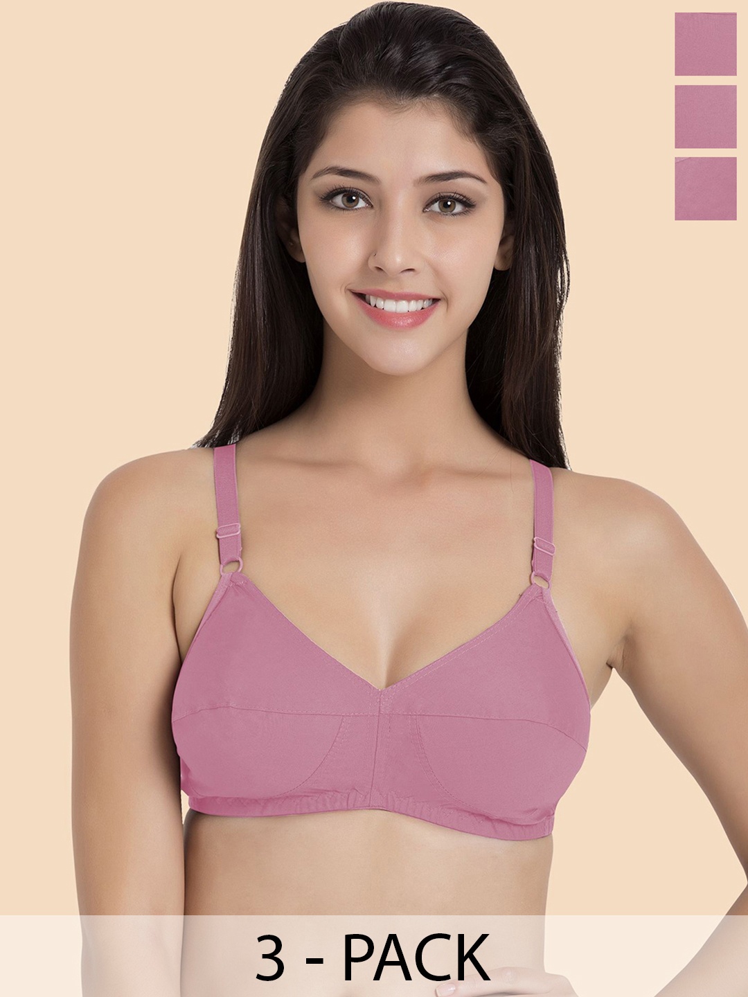 

Souminie Women Pack of 3 Cotton Non-Padded Full Coverage Bra, Pink