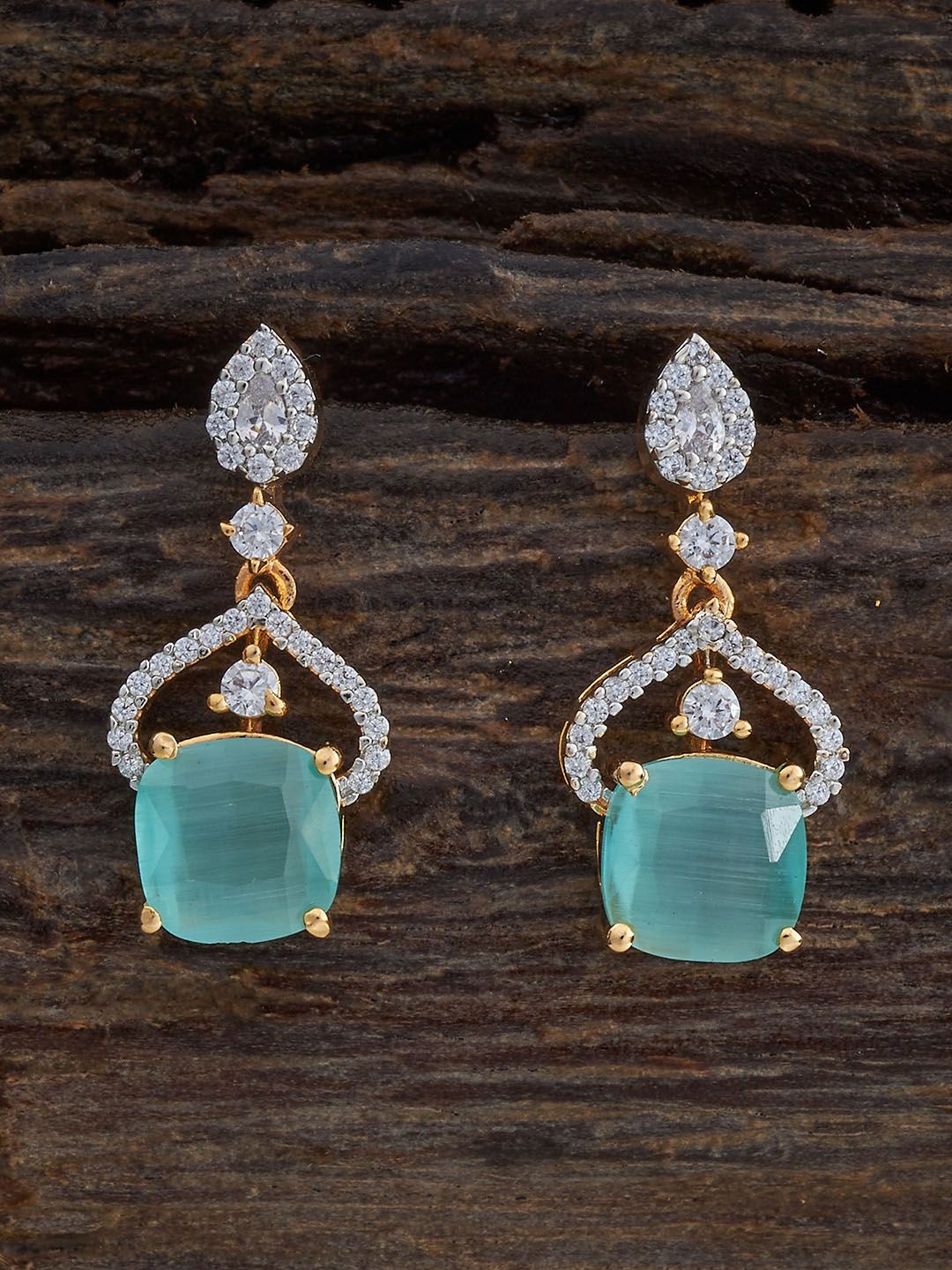 

Kushal's Fashion Jewellery Rhodium-Plated Cubic Zirconia Studded Square Drop Earrings, Sea green