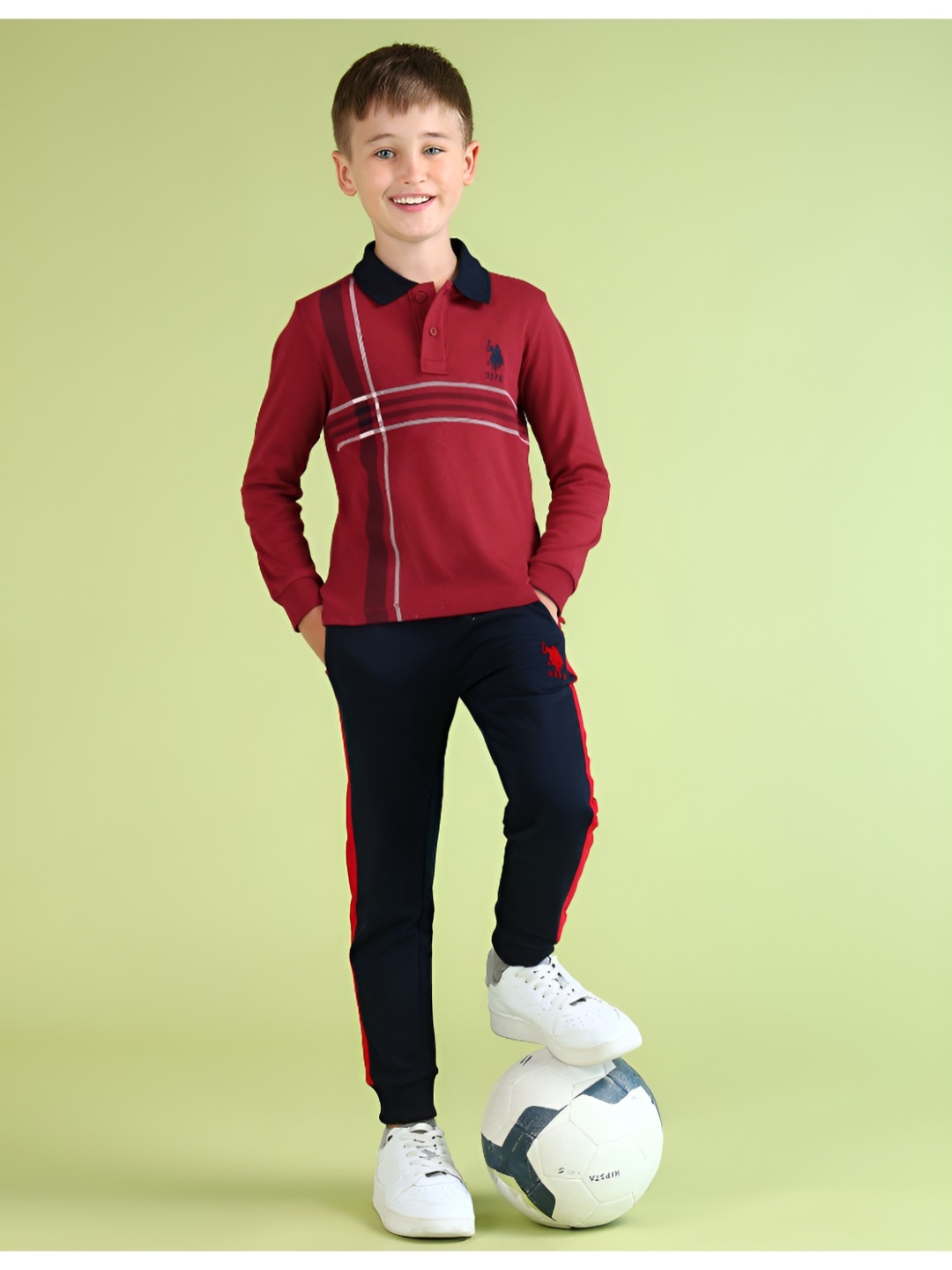 

U.S. Polo Assn. Kids Boys Striped Polo Collar Cotton T-shirt, Maroon