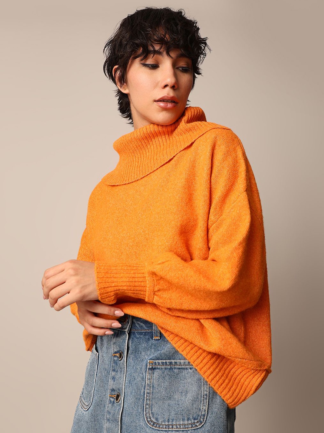 

ONLY Women Pullover with Fuzzy Detail, Orange