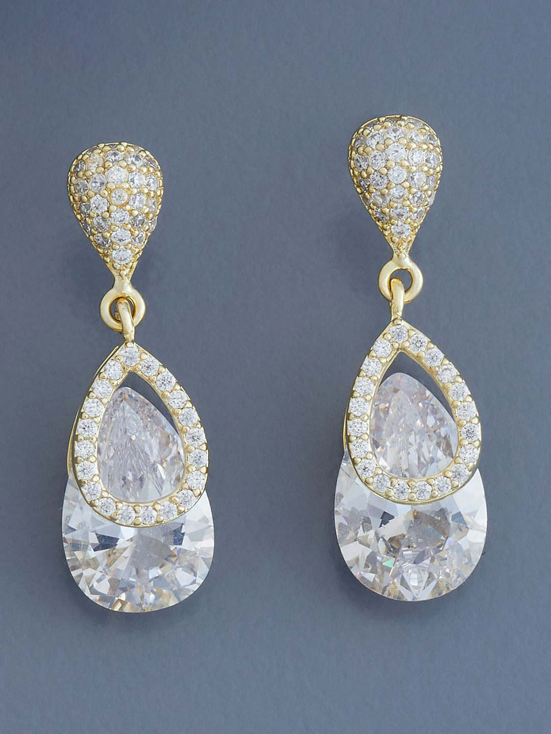 

Kushal's Fashion Jewellery Gold-Plated Cubic Zirconia Teardrop Shaped Drop Earrings