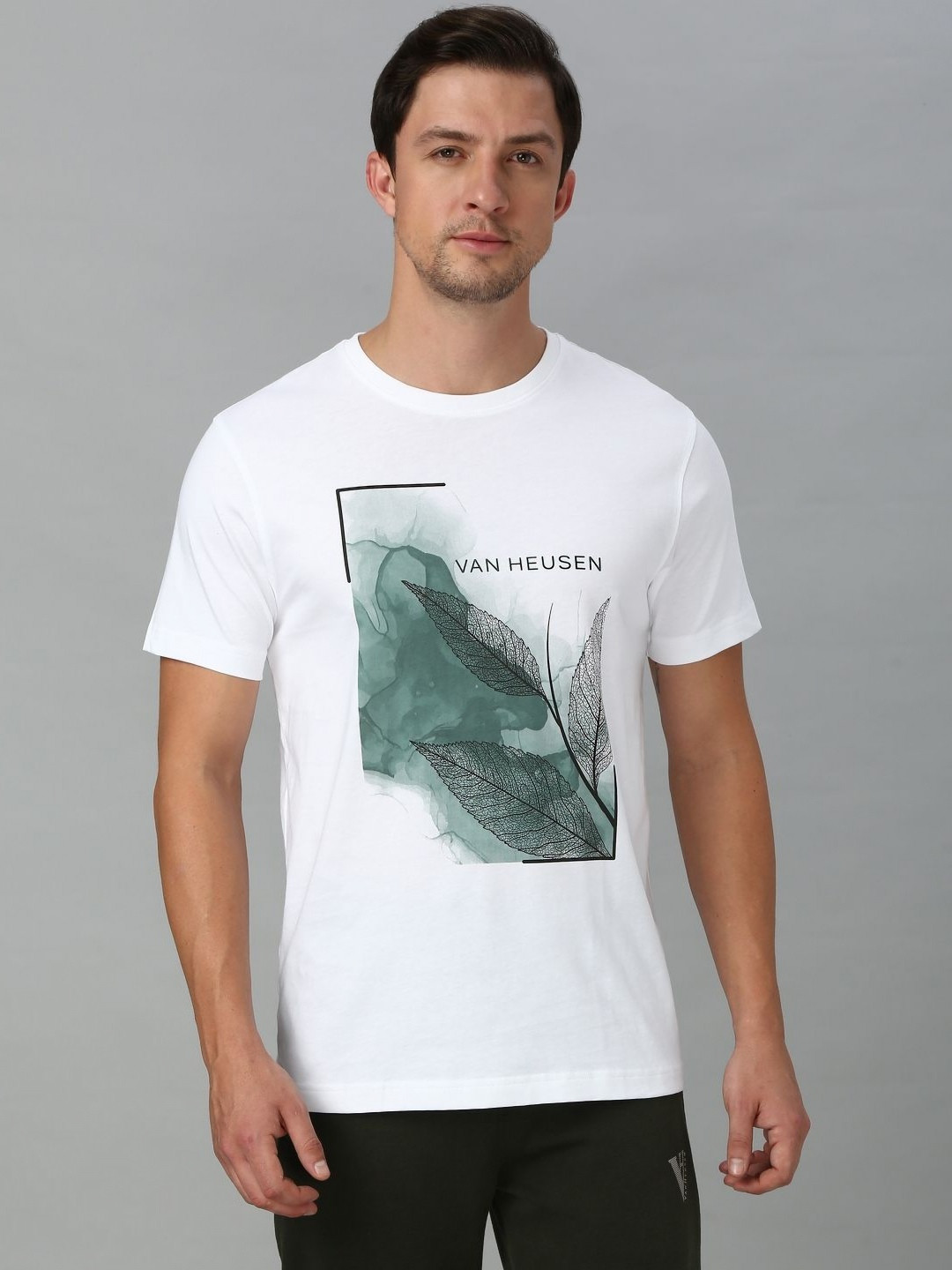 

Van Heusen Men Graphic Printed Round Neck Pure Cotton T-shirt, White