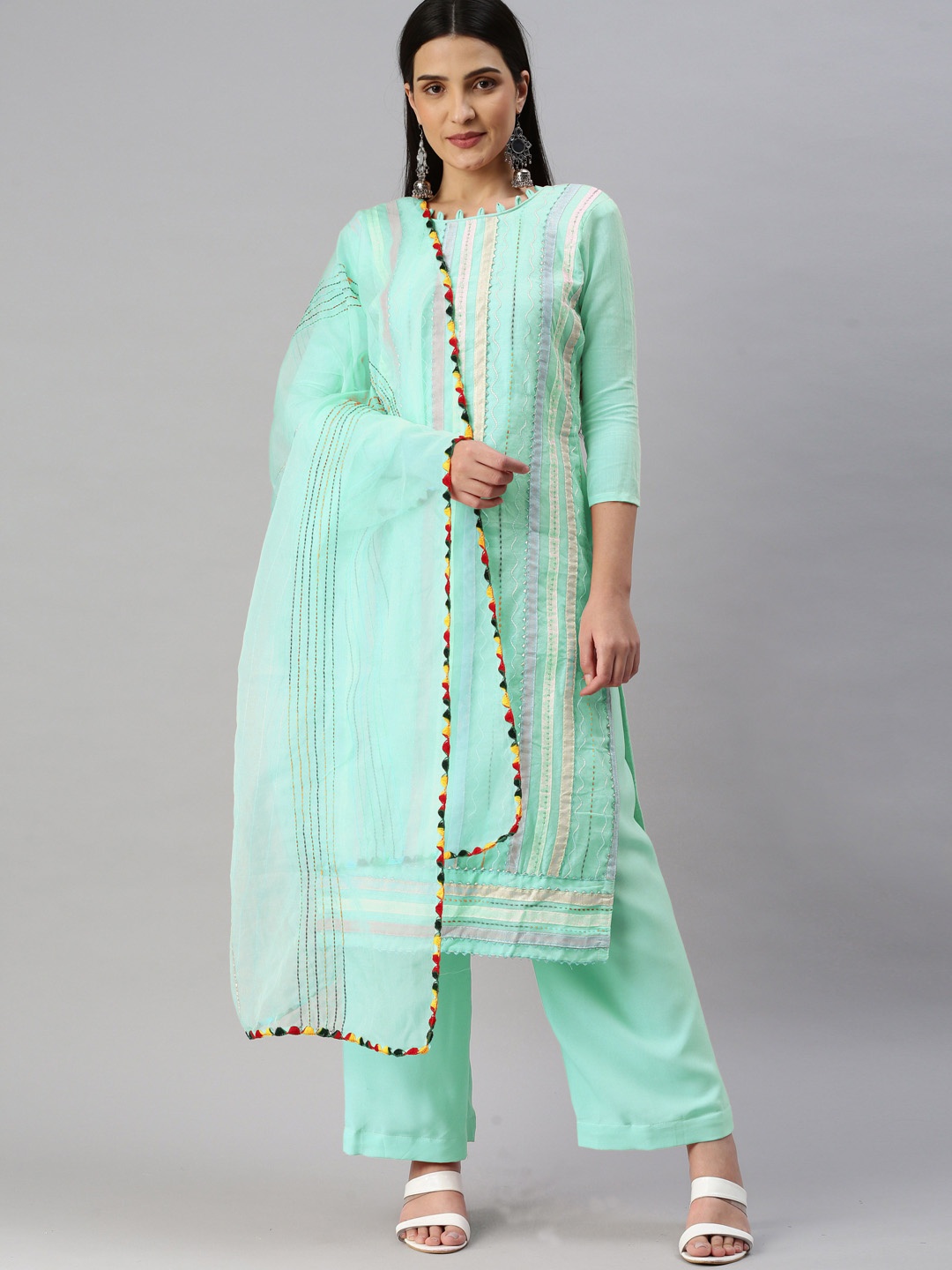 

Maroosh Embroidered Unstitched Dress Material, Sea green
