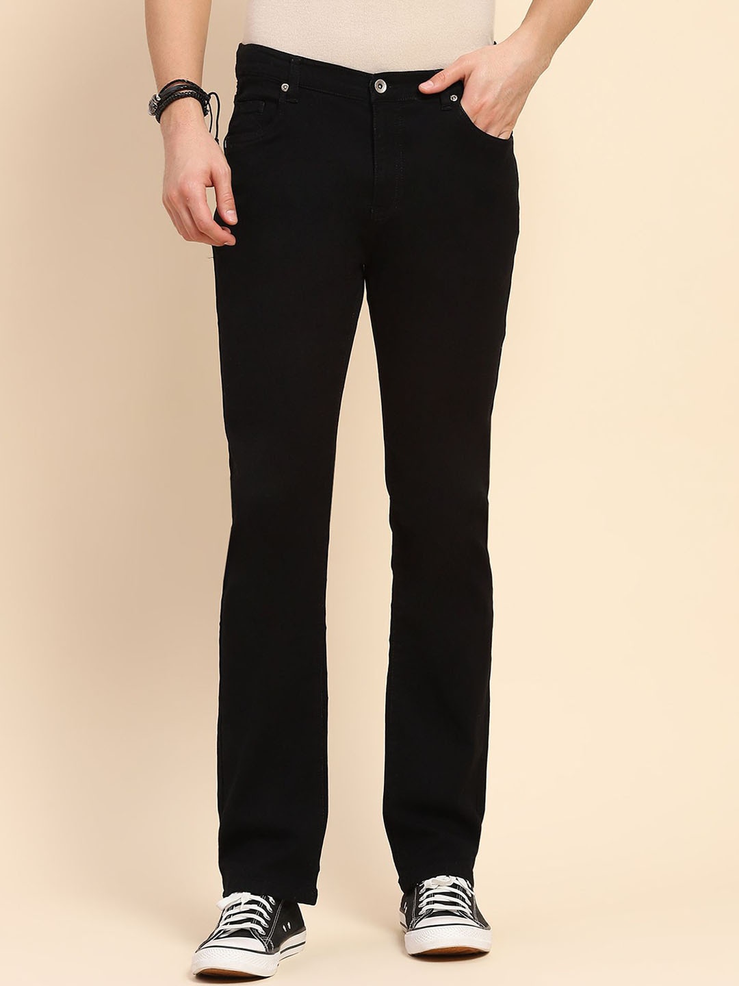 

Global Republic Men Straight Fit Mid-Rise Stretchable Jeans, Black