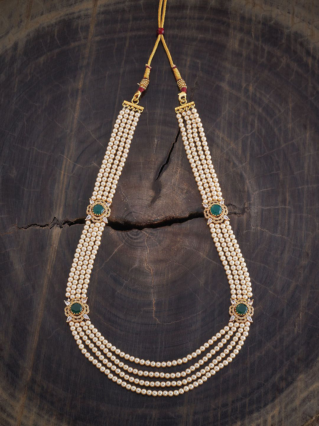 

Kushal's Fashion Jewellery 92.5 Pure Silver Gold-Plated Stone Studded & Beaded Necklace
