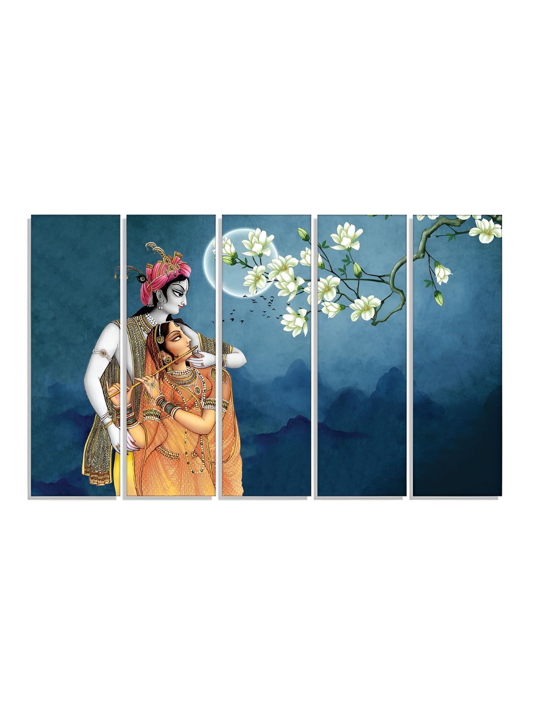 

RANDOM Vinyl Blue & Orange 5 Piece Radha & Krishna Religious Canvas Wall Paintings