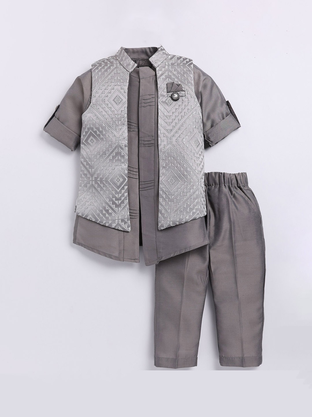 

LITTLE COLLARS Boys Regular Kurta with Pyjamas, Grey