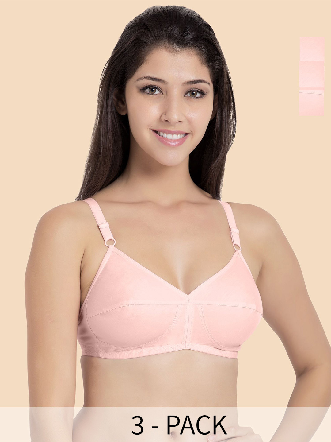 

Souminie Pack Of 3 Non Padded Full Coverage Cotton Minimizer Bra, Rose