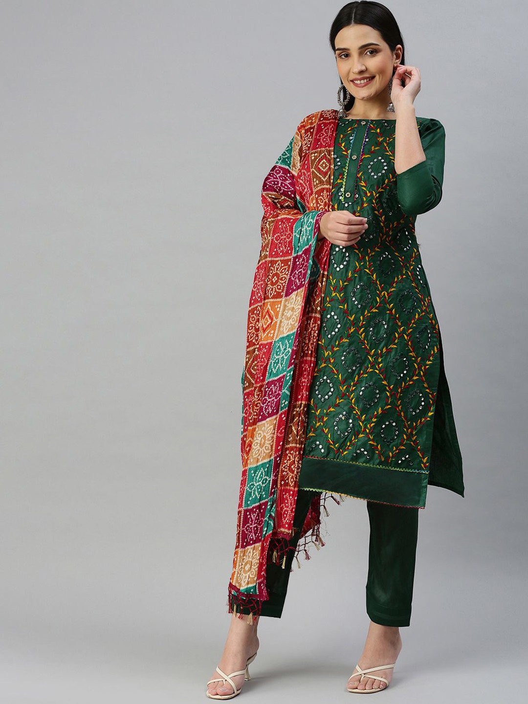 

Maroosh Embroidered Thread Work Unstitched Dress Material, Green