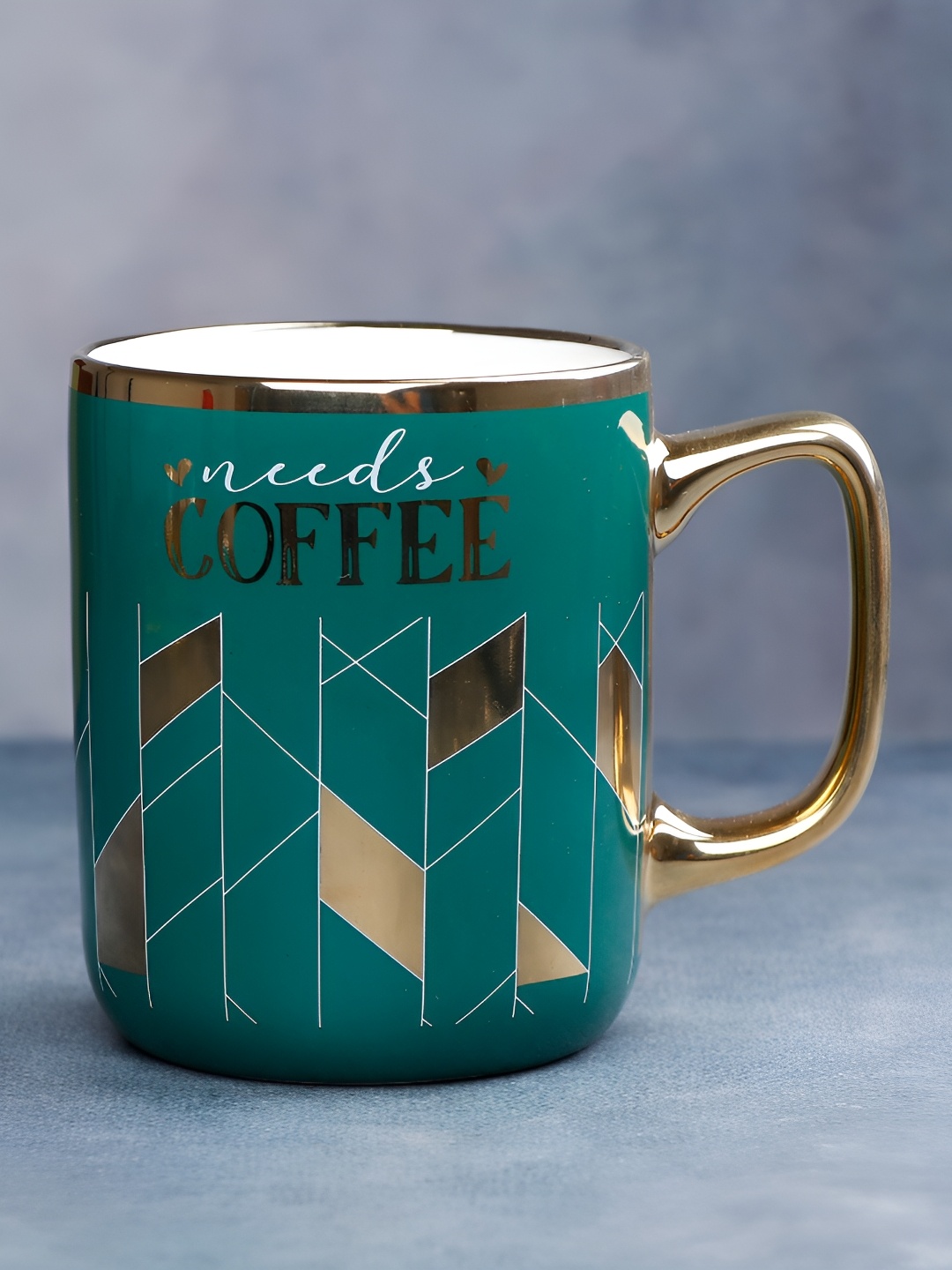

Archies Green & Gold-Toned Geometric Printed Ceramic Glossy Mug 350 ml