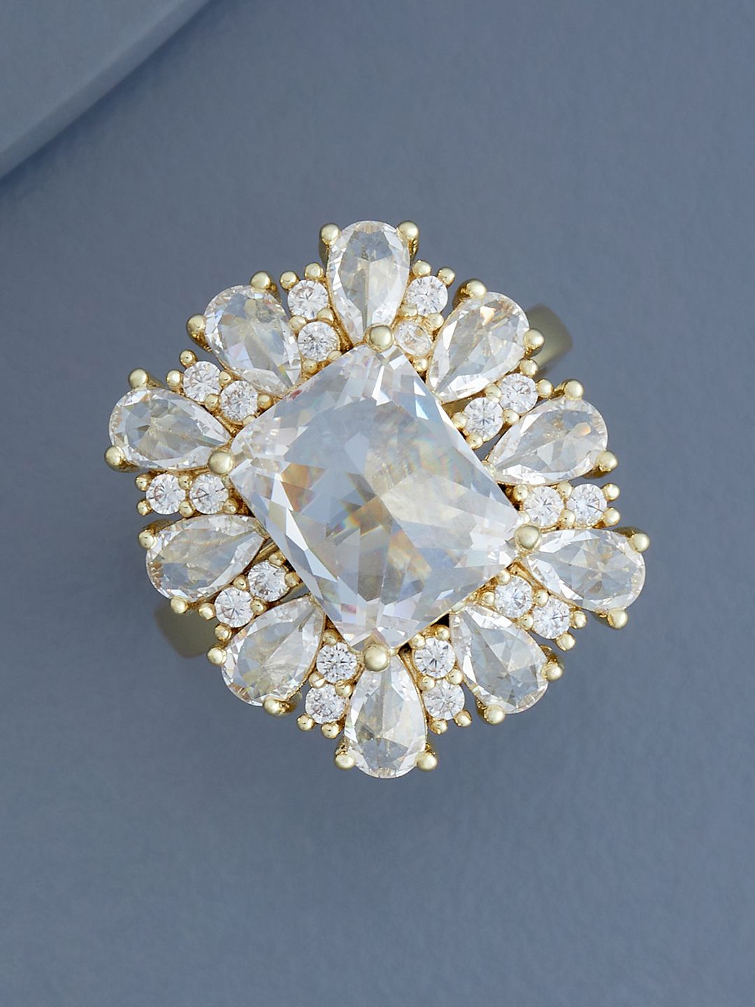 

Kushal's Fashion Jewellery Gold-Plated CZ Stone-Studded Adjustable Finger Ring