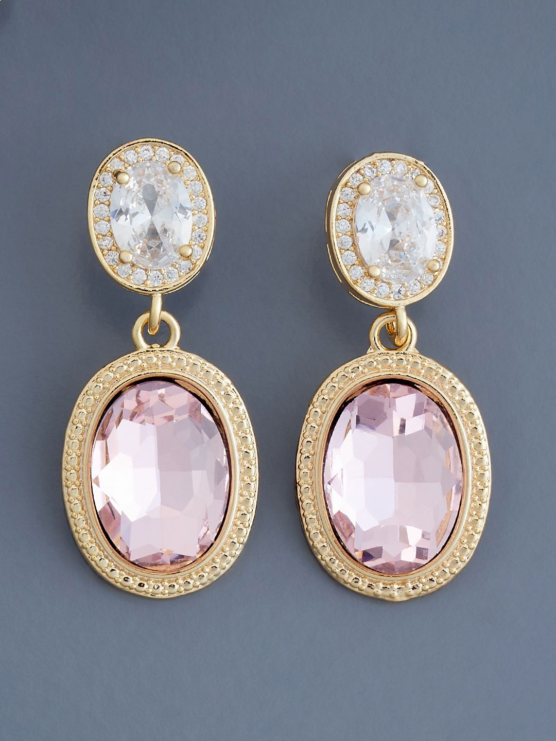 

Kushal's Fashion Jewellery Gold-Plated Jewellery Geometric Cubic Zirconia Drop Earrings
