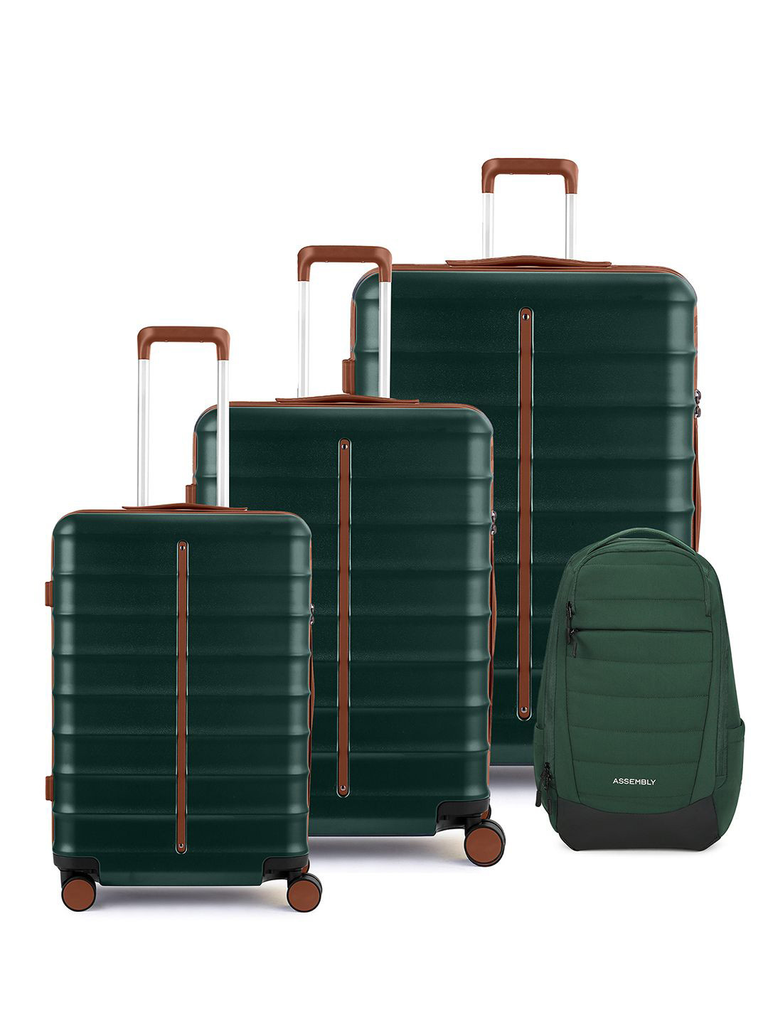

Assembly Unisex Set Of 4 Textured Hard-Sided Trolley Bag & Duffel Bag, Green