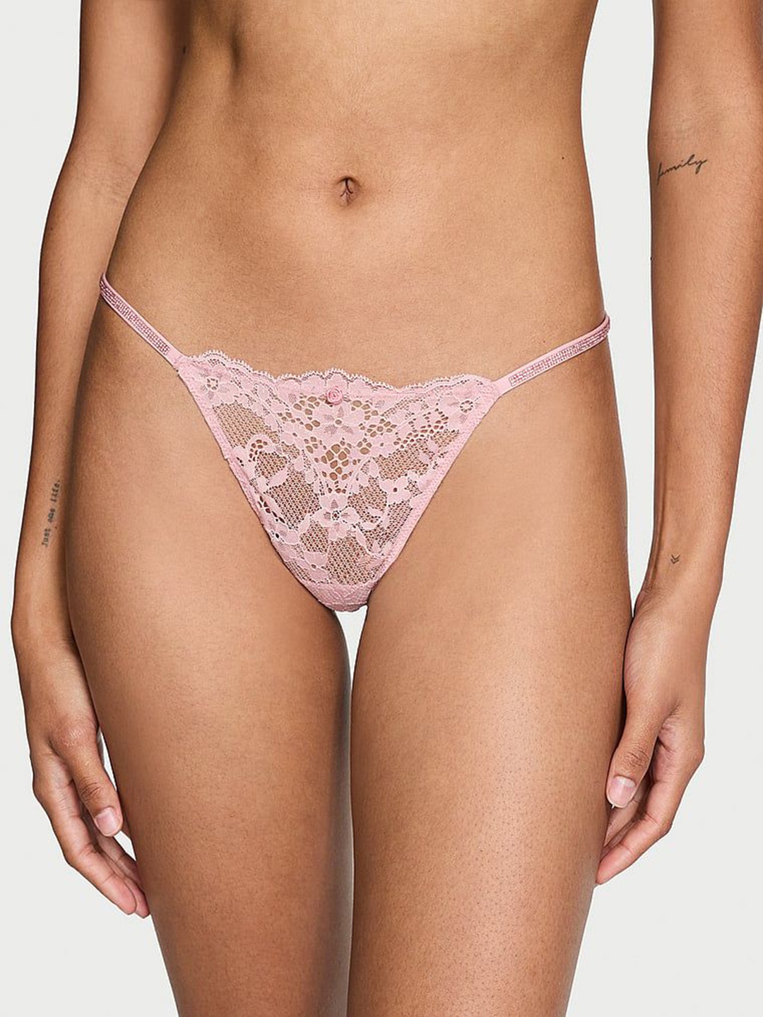 

Victoria's Secret Women Self-Design Strap V-String Thong Briefs, Pink