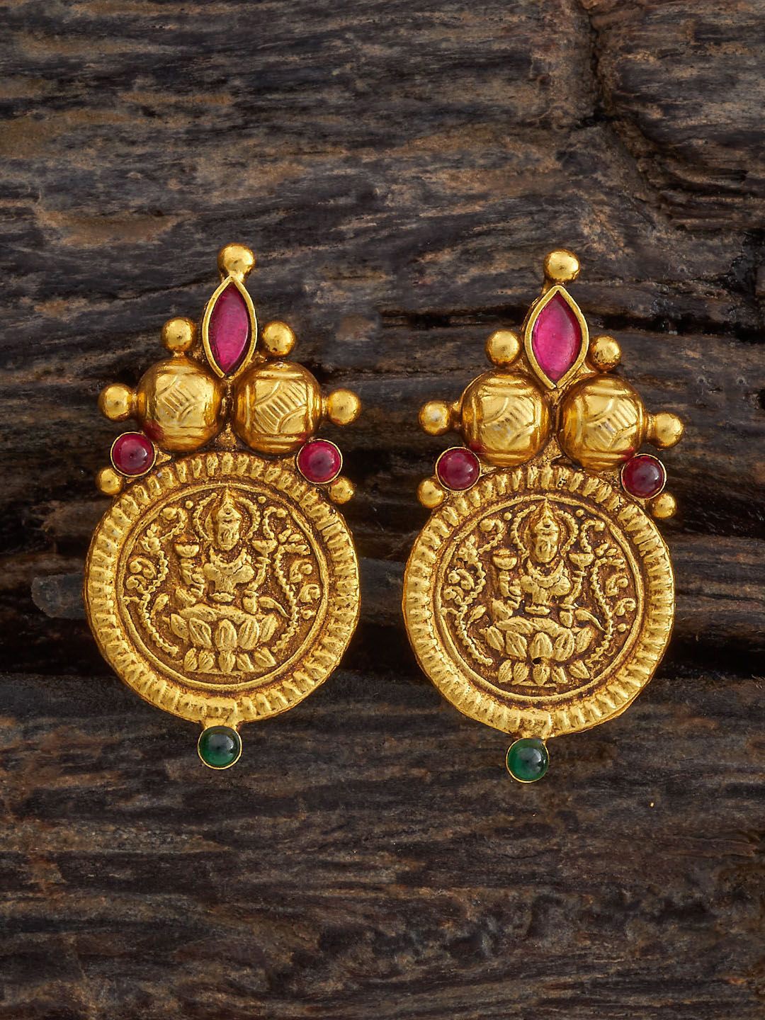 

Kushal's Fashion Jewellery 92.5 Pure Silver Gold Plated Stone Studded Temple Studs