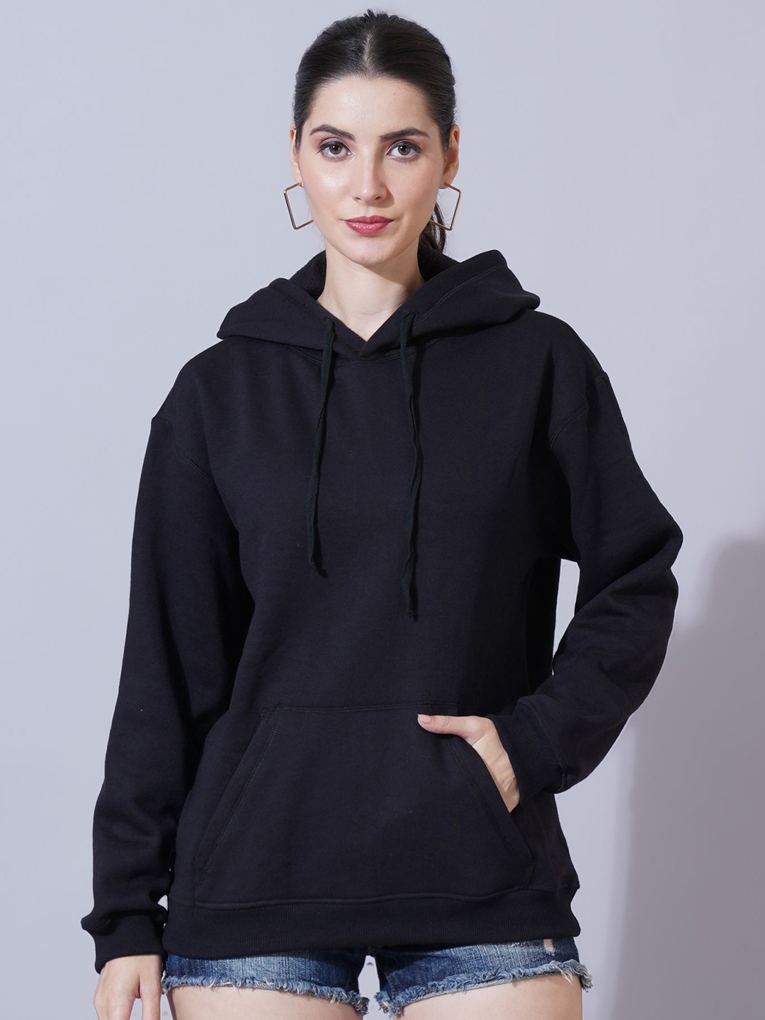

U&F Women Hooded Cotton Sweatshirt, Black