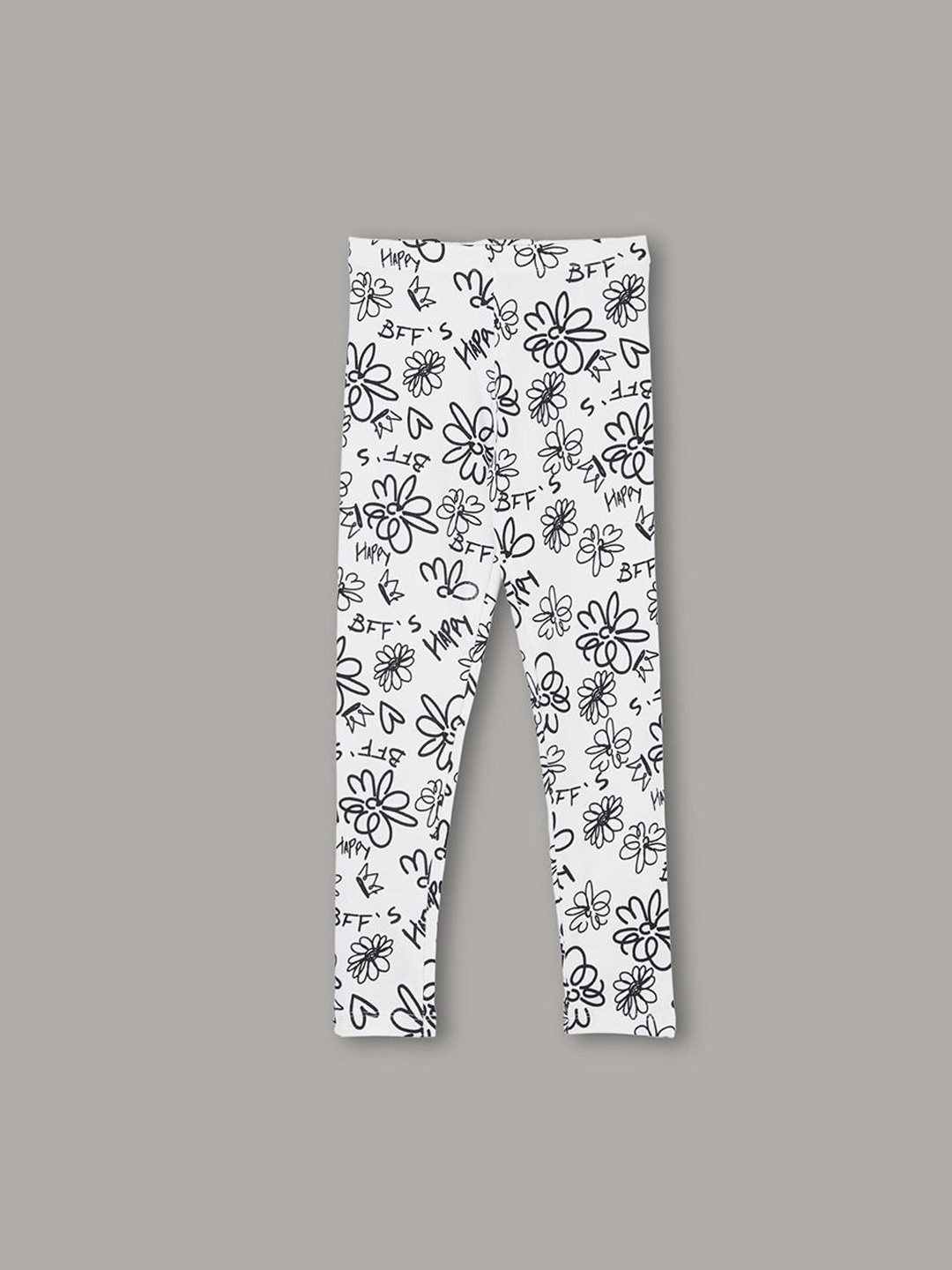 

Fame Forever by Lifestyle Girls Floral Printed Mid-Rise Ankle-Length Cotton Legging, White