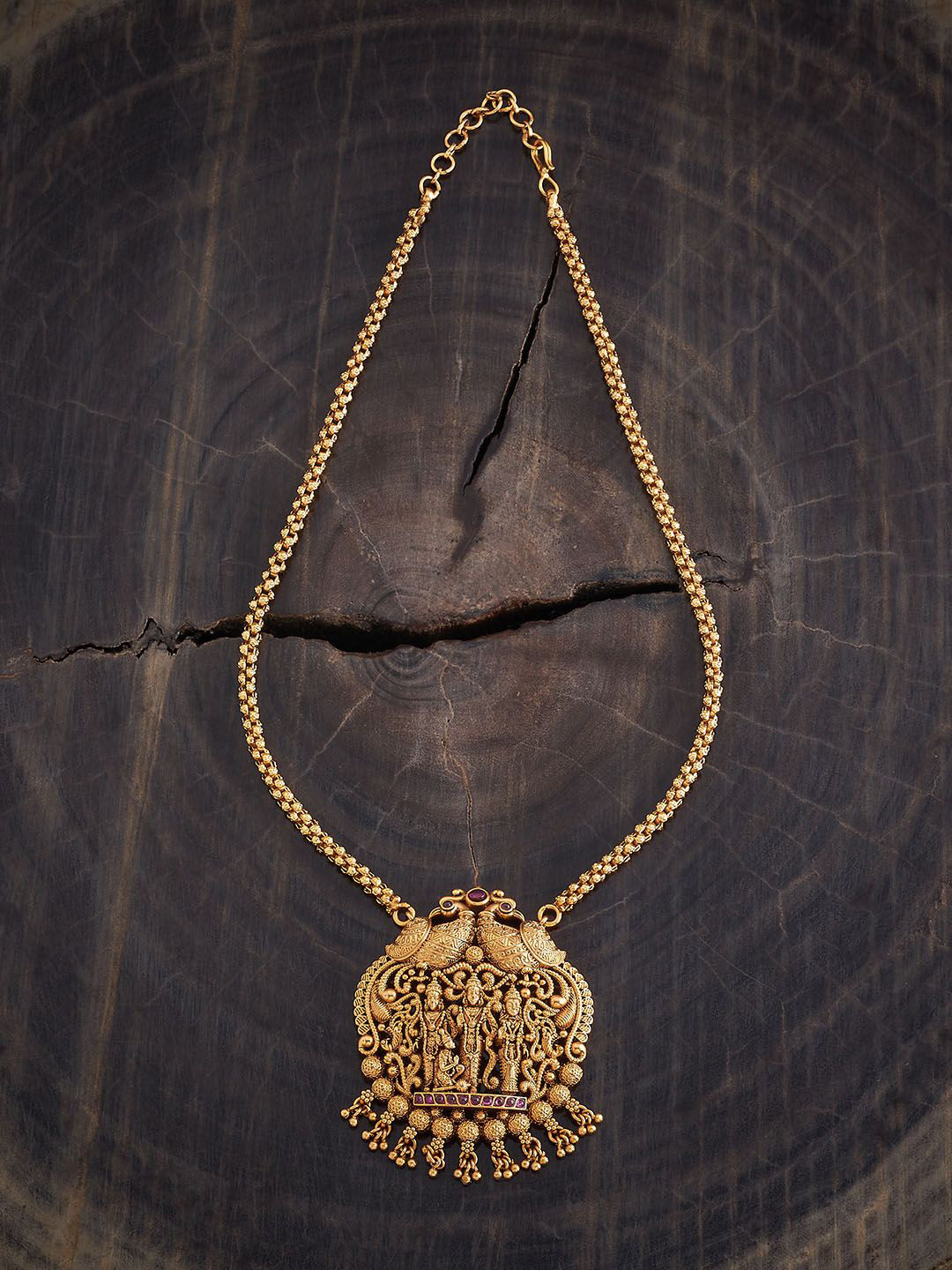 

Kushal's Fashion Jewellery Gold-Plated Ruby Stone Studded Antique Minimal Necklace