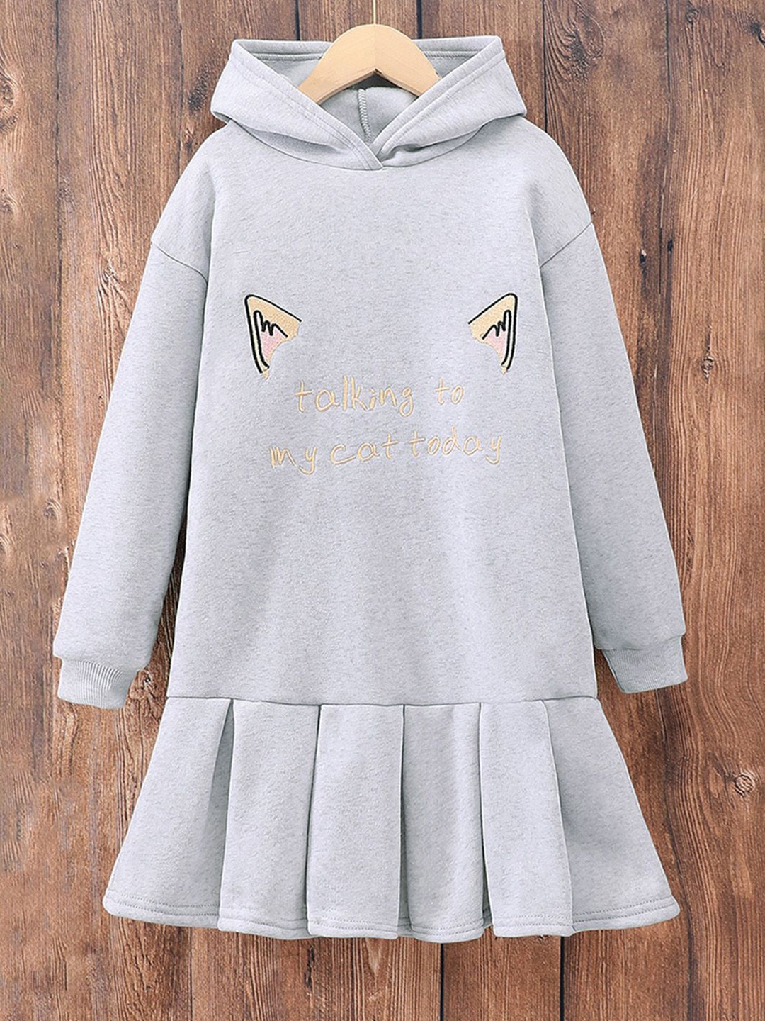 

INCLUD Girls Embroidered Hooded Drop-Waist Dress, Grey