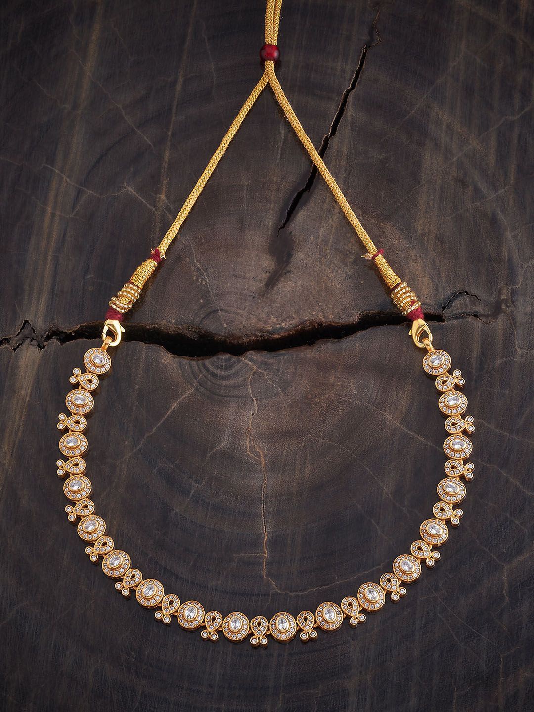 

Kushal's Fashion Jewellery 92.5 Pure Silver Gold-Plated Stone Studded Temple Necklace